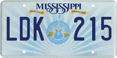MS license plate LDK215