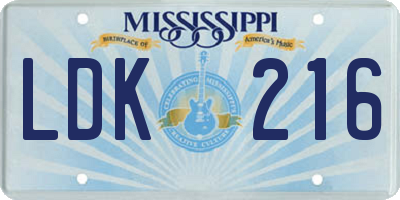 MS license plate LDK216