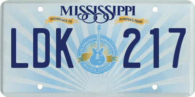MS license plate LDK217
