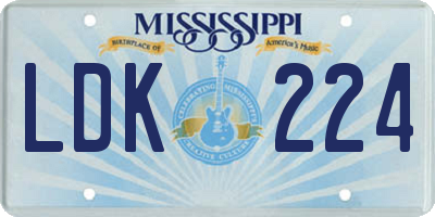 MS license plate LDK224