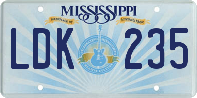 MS license plate LDK235