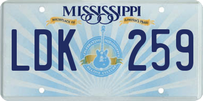 MS license plate LDK259