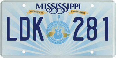 MS license plate LDK281
