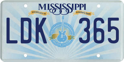 MS license plate LDK365