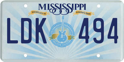 MS license plate LDK494