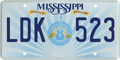 MS license plate LDK523