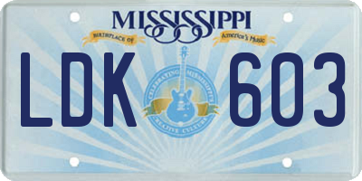MS license plate LDK603