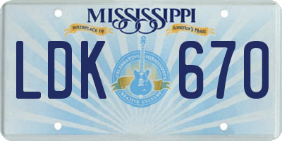 MS license plate LDK670