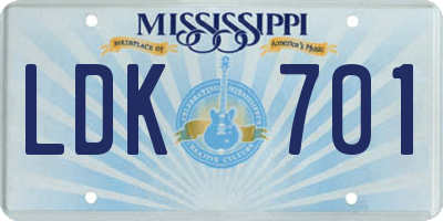 MS license plate LDK701