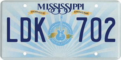 MS license plate LDK702