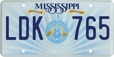 MS license plate LDK765