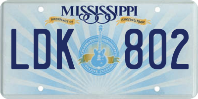 MS license plate LDK802