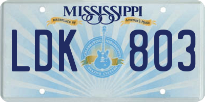 MS license plate LDK803