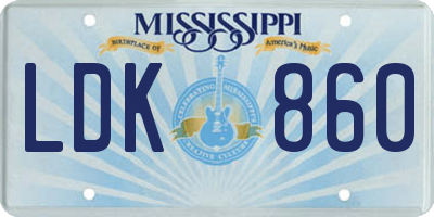 MS license plate LDK860
