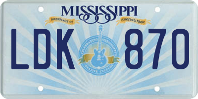 MS license plate LDK870