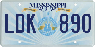 MS license plate LDK890