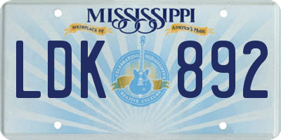 MS license plate LDK892