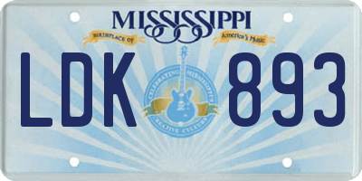MS license plate LDK893