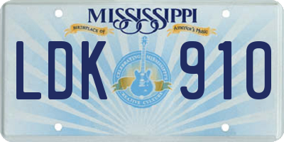 MS license plate LDK910