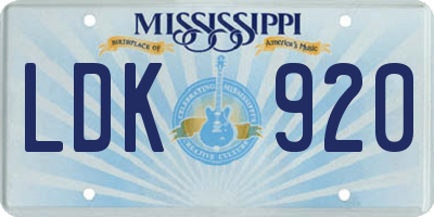 MS license plate LDK920
