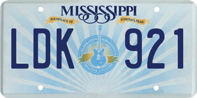 MS license plate LDK921