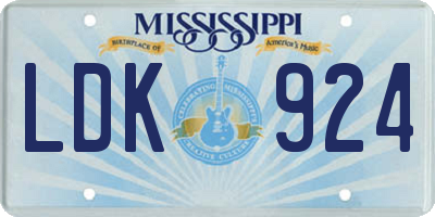 MS license plate LDK924