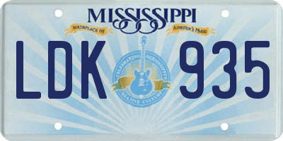 MS license plate LDK935
