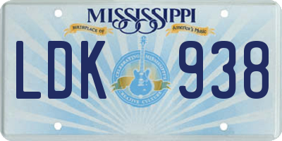 MS license plate LDK938