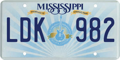 MS license plate LDK982