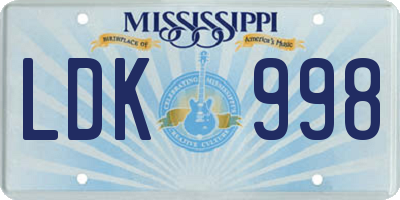MS license plate LDK998