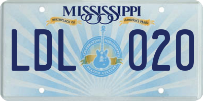 MS license plate LDL020