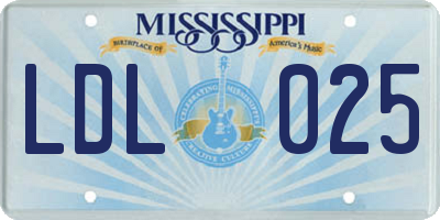 MS license plate LDL025
