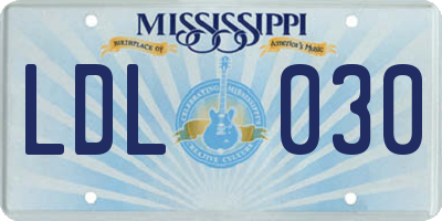 MS license plate LDL030