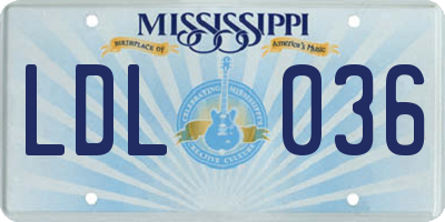 MS license plate LDL036