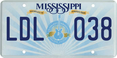 MS license plate LDL038