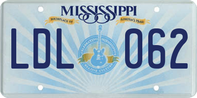 MS license plate LDL062