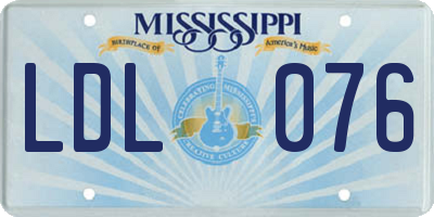MS license plate LDL076