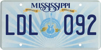 MS license plate LDL092