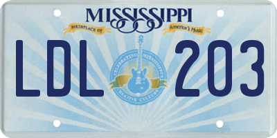 MS license plate LDL203