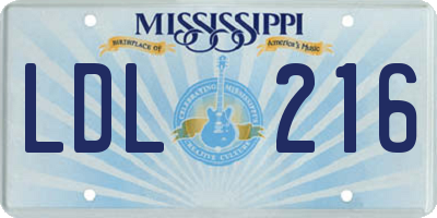 MS license plate LDL216