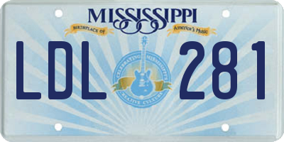 MS license plate LDL281
