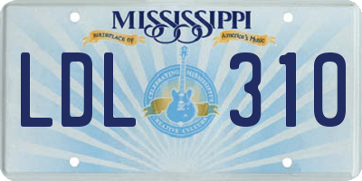 MS license plate LDL310