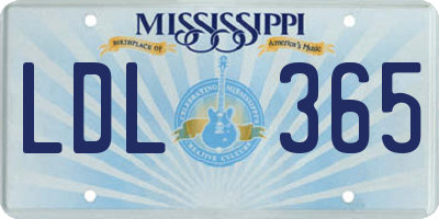 MS license plate LDL365