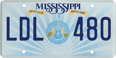 MS license plate LDL480