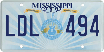 MS license plate LDL494