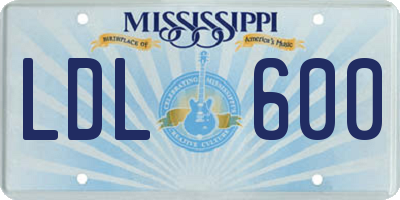 MS license plate LDL600