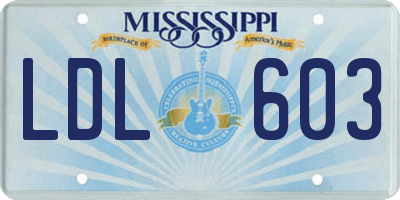 MS license plate LDL603