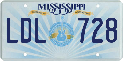 MS license plate LDL728