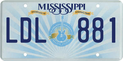 MS license plate LDL881