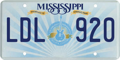 MS license plate LDL920